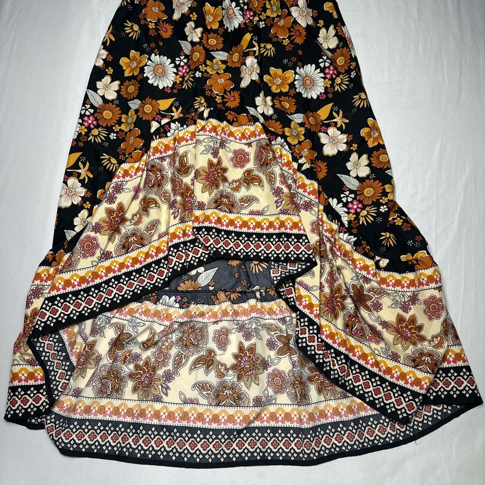 Emory Rose Bohemian Chic Floral A-Line Skirt - Black,‎ Brown, and Cream